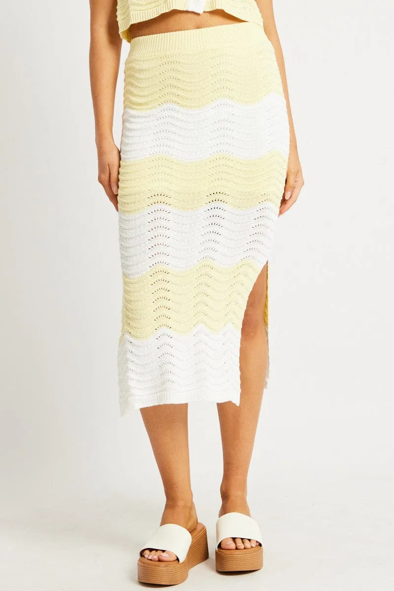 Yellow Stripe Crochet Skirt High Rise Elastic Waist Midi Lined sold by Ally Fashion product image thumbnail 3