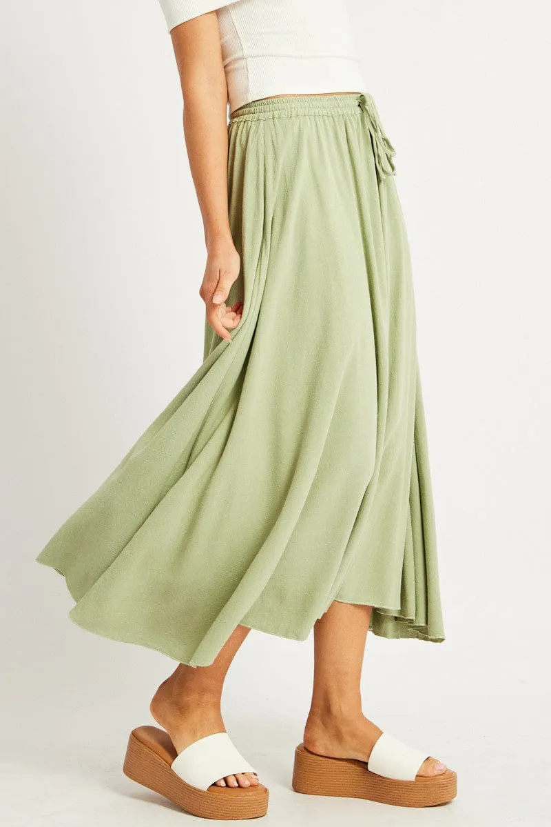 Green Midaxi Skirt High Rise Volume Linen Blend sold by Ally Fashion product image thumbnail 4