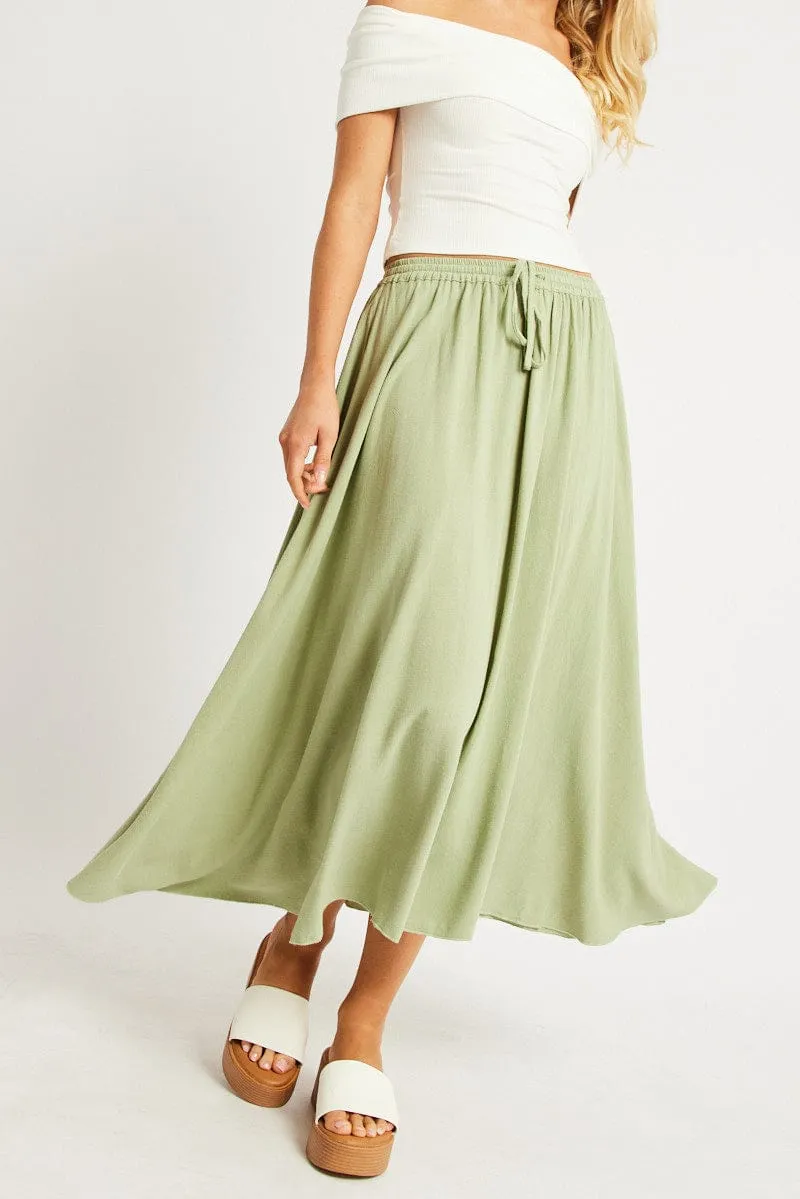 Green Midaxi Skirt High Rise Volume Linen Blend sold by Ally Fashion