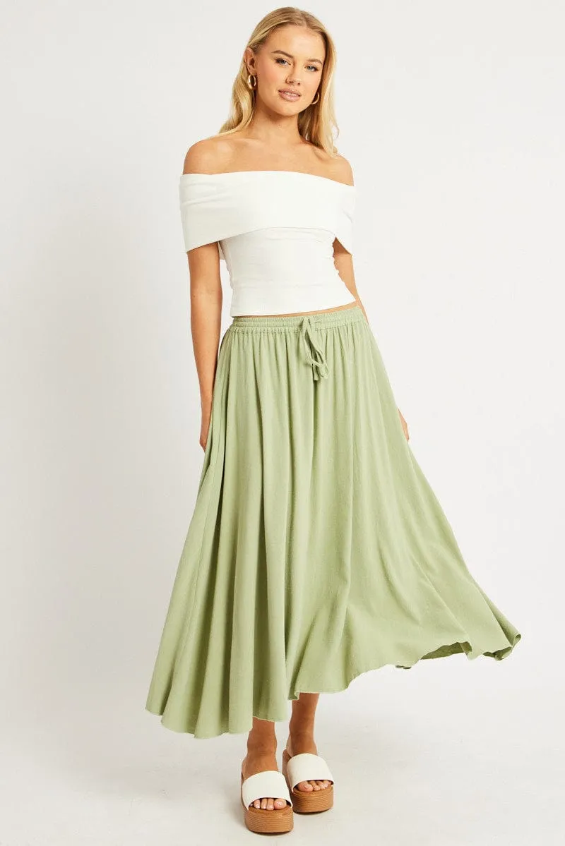 Green Midaxi Skirt High Rise Volume Linen Blend sold by Ally Fashion product image thumbnail 2