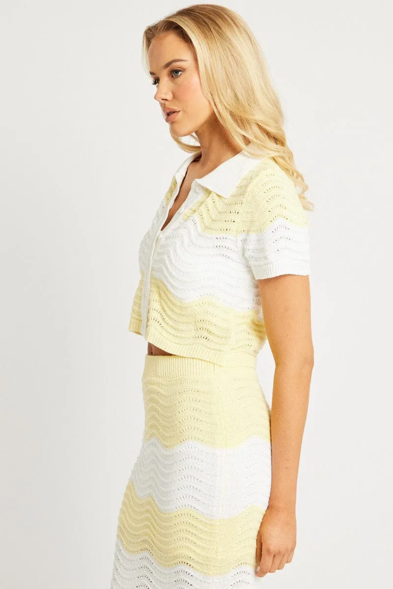 Yellow Stripe Crochet Knit Top Collared sold by Ally Fashion product image thumbnail 4