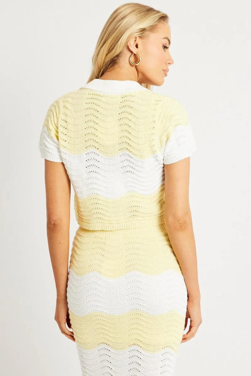 Yellow Stripe Crochet Knit Top Collared sold by Ally Fashion product image thumbnail 5