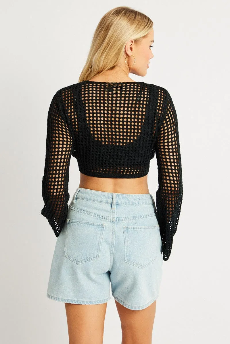 Black Crochet Tie Up Cardigan sold by Ally Fashion product image thumbnail 5