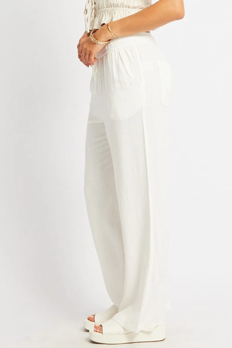 White Wide Leg Pants Elasticated Waist sold by Ally Fashion product image thumbnail 4
