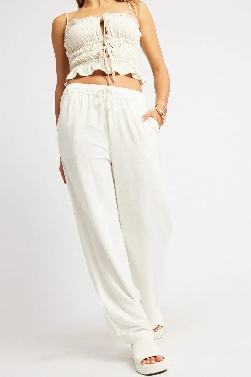 White Wide Leg Pants Elasticated Waist sold by Ally Fashion