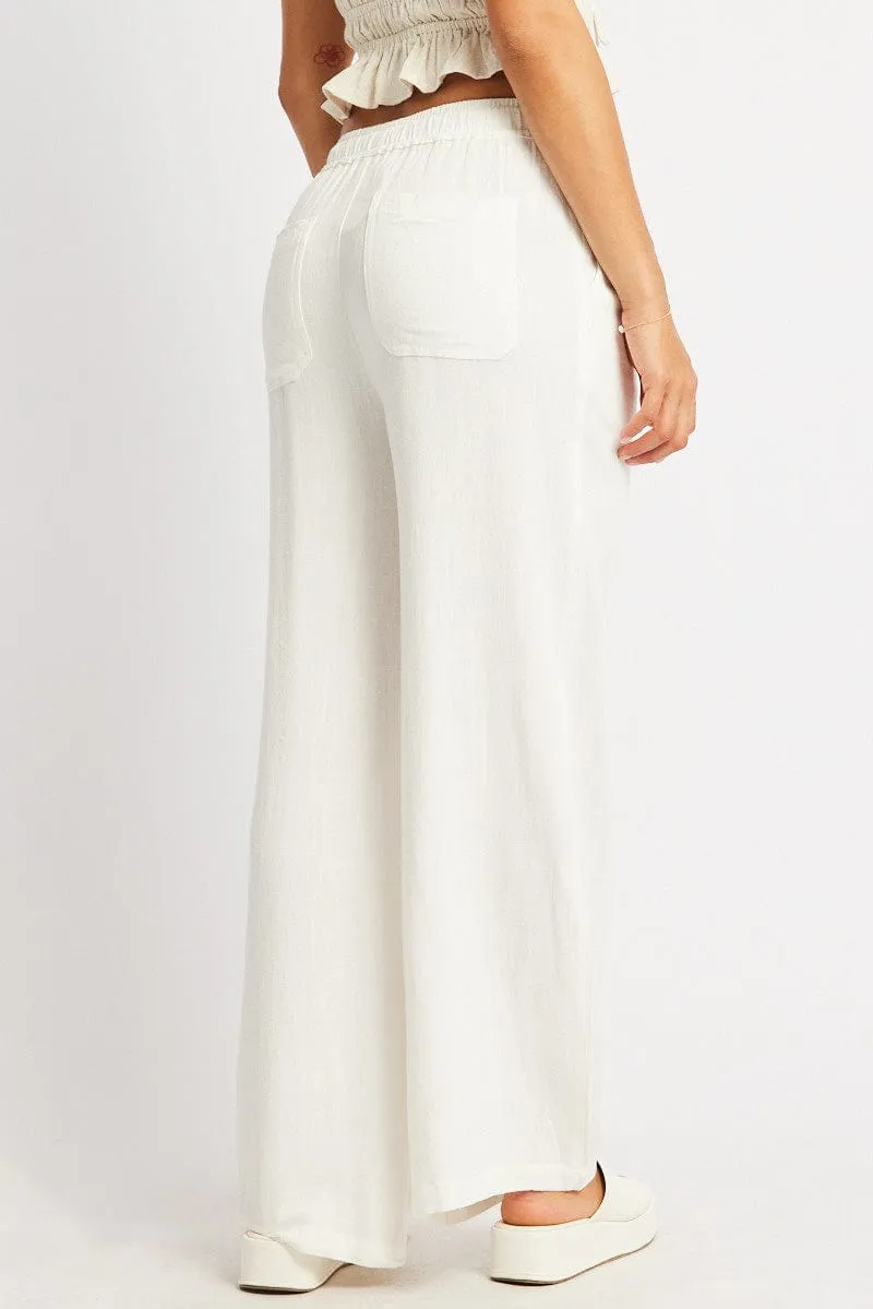 White Wide Leg Pants Elasticated Waist sold by Ally Fashion product image thumbnail 5