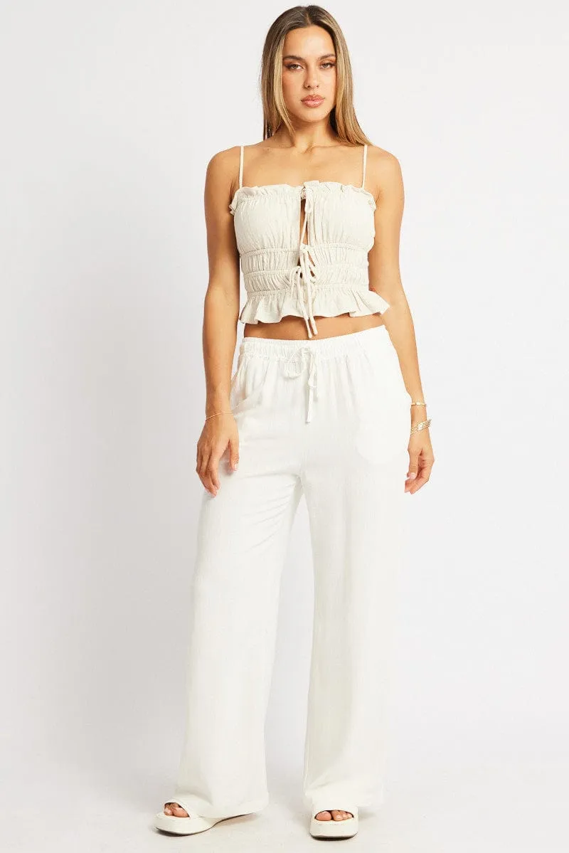 White Wide Leg Pants Elasticated Waist sold by Ally Fashion product image thumbnail 2