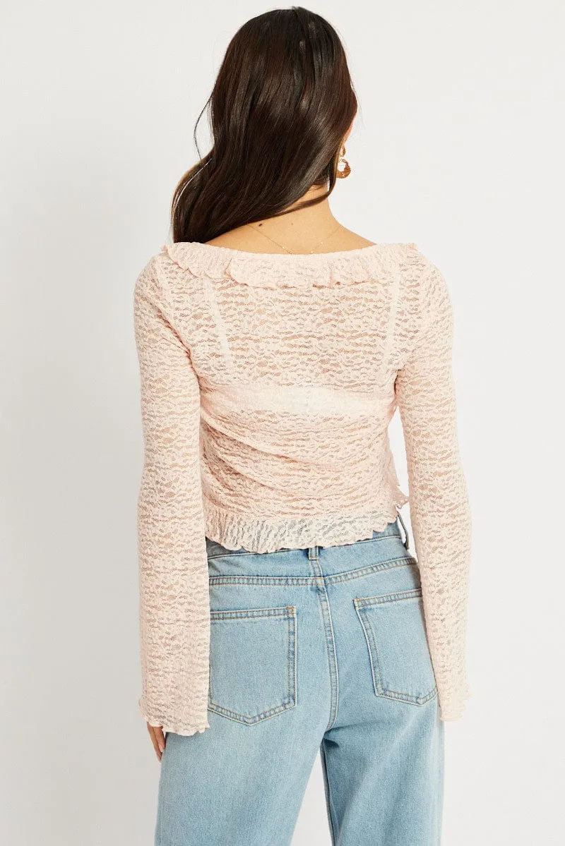 Pink Tie Front Frill Top Long Sleeve Lace sold by Ally Fashion product image thumbnail 5