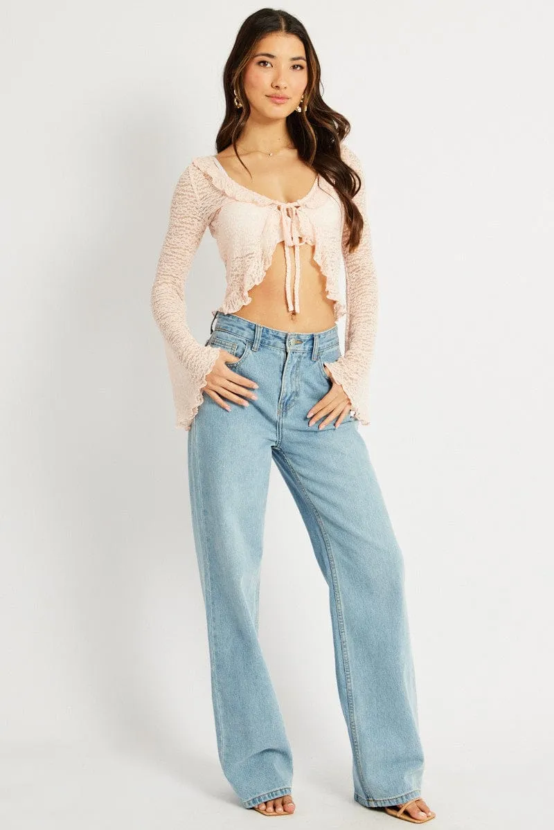 Pink Tie Front Frill Top Long Sleeve Lace sold by Ally Fashion product image thumbnail 2