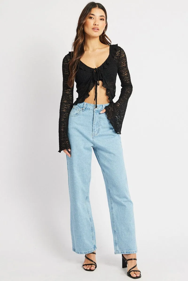 Black Tie Front Frill Top Long Sleeve Lace sold by Ally Fashion product image thumbnail 2