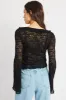 Black Tie Front Frill Top Long Sleeve Lace sold by Ally Fashion