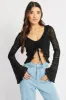 Black Tie Front Frill Top Long Sleeve Lace sold by Ally Fashion