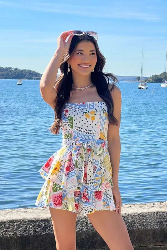 Multi Abstract Fit And Flare Playsuit Square Neck sold by Ally Fashion