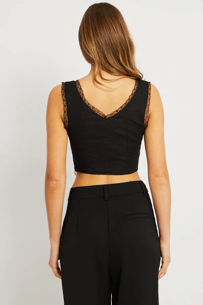 Black Crop Top Sleeveless Corset Lace Trim sold by Ally Fashion product image thumbnail 5