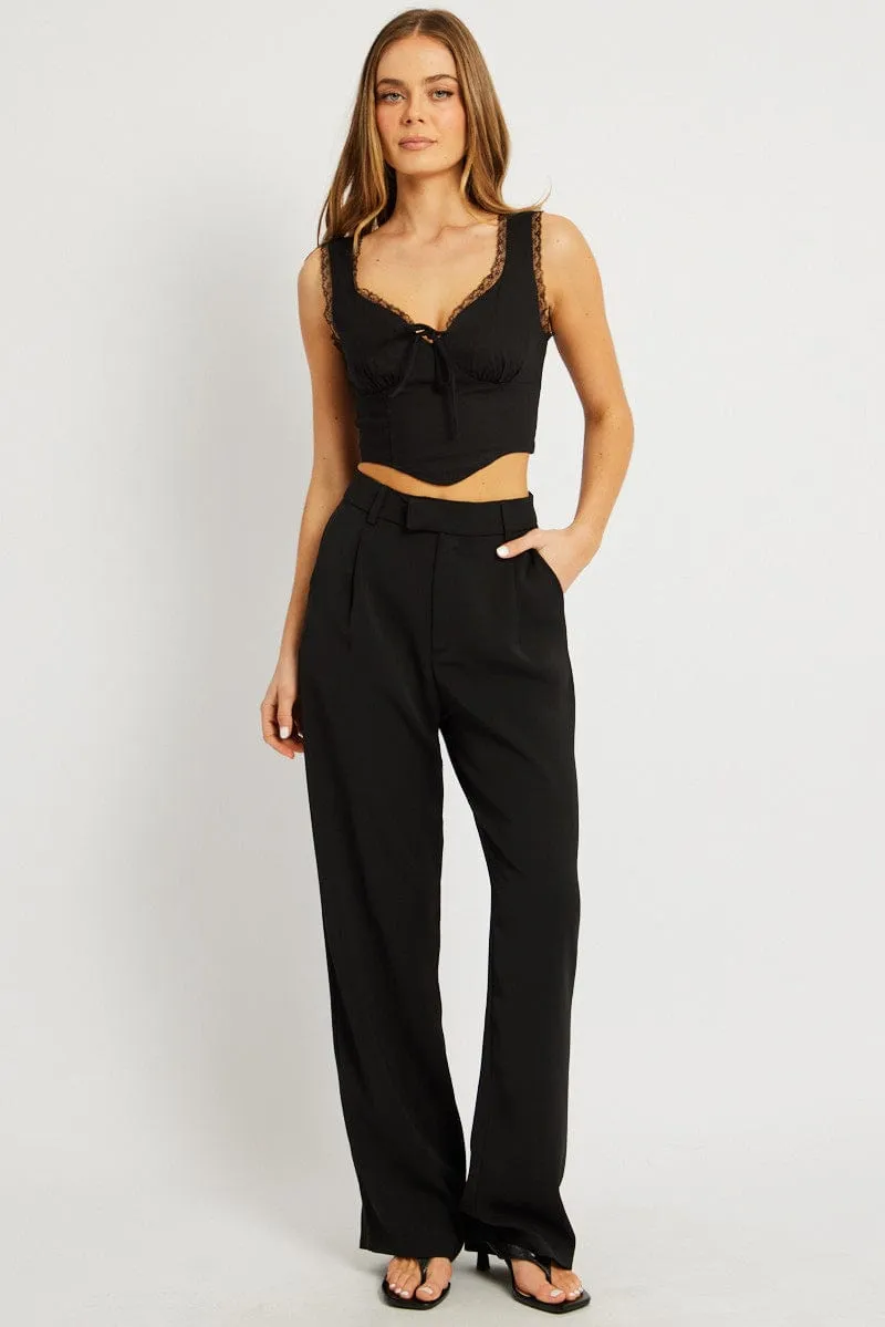 Black Crop Top Sleeveless Corset Lace Trim sold by Ally Fashion product image thumbnail 2