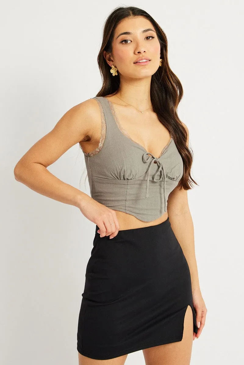 Grey Crop Top Sleeveless Corset Lace Trim sold by Ally Fashion product image thumbnail 3