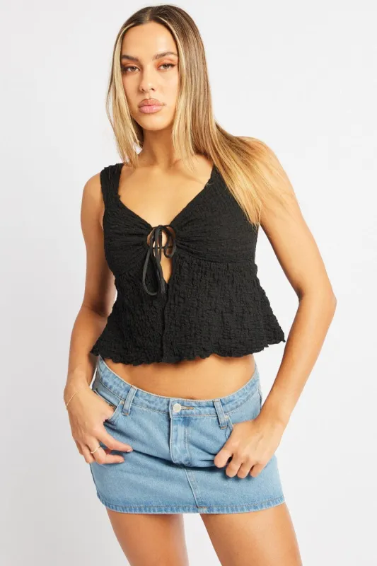Black Tie Front Top Sleeveless Textured sold by Ally Fashion