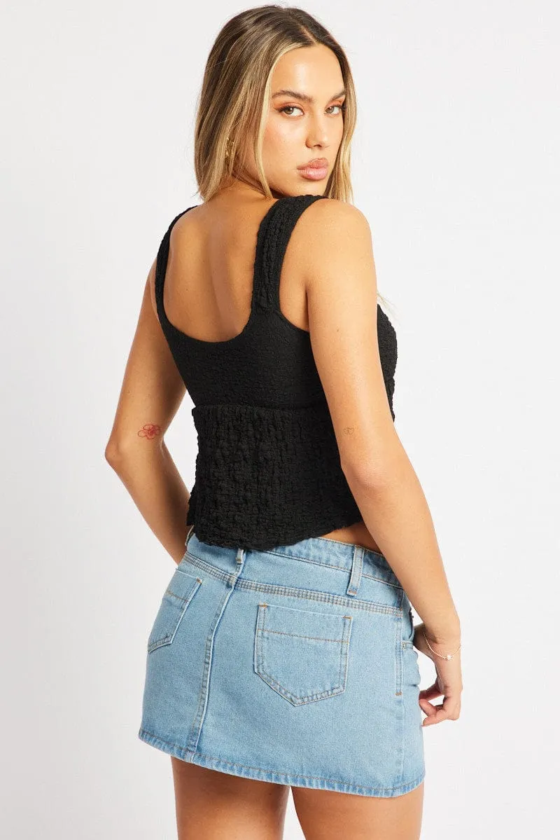 Black Tie Front Top Sleeveless Textured sold by Ally Fashion product image thumbnail 5