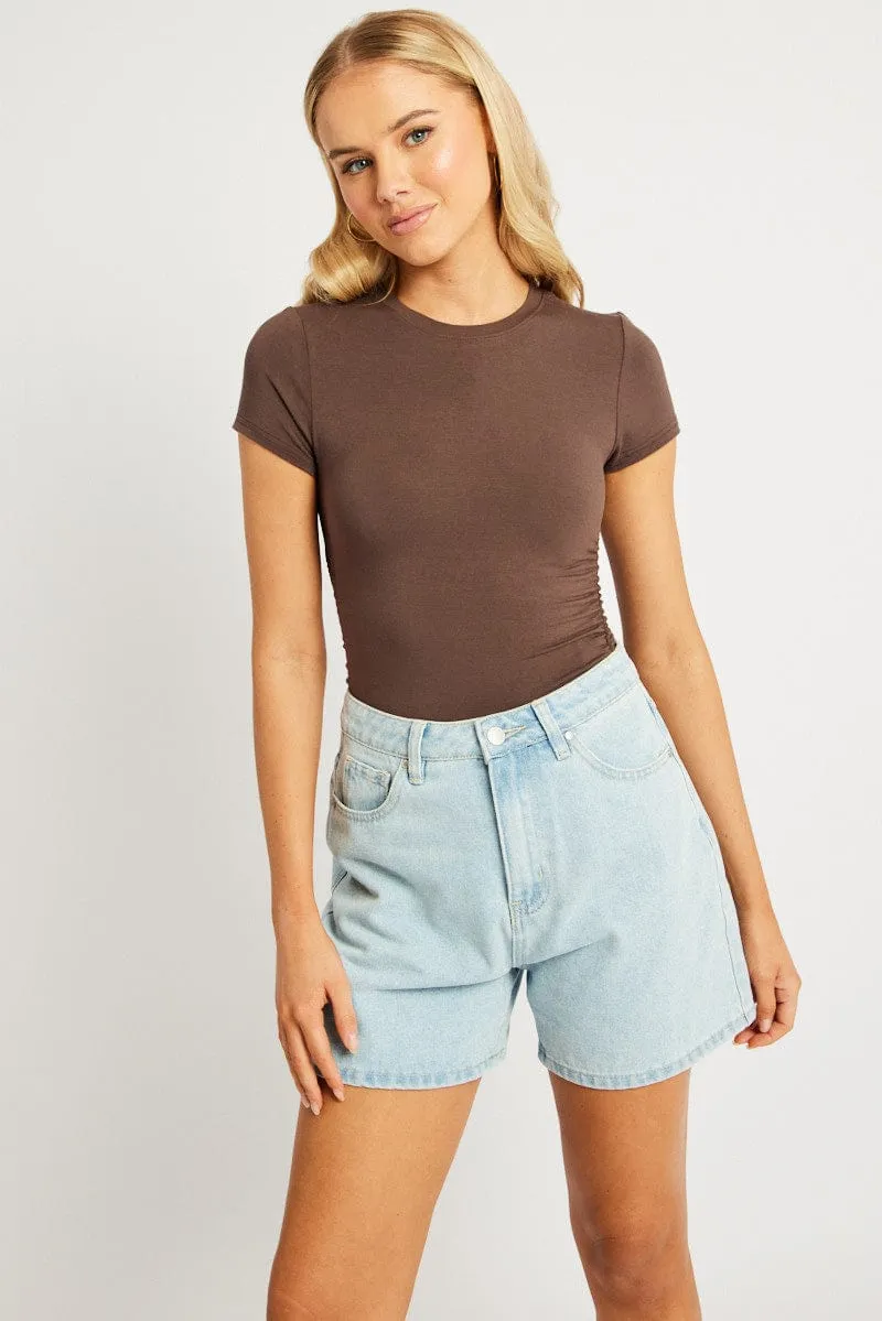 Brown T Shirt Short Sleeve Crew Neck Modal sold by Ally Fashion