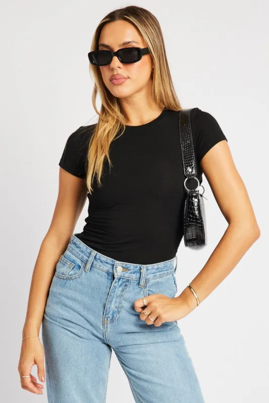 Black T Shirt Short Sleeve Crew Neck Modal sold by Ally Fashion