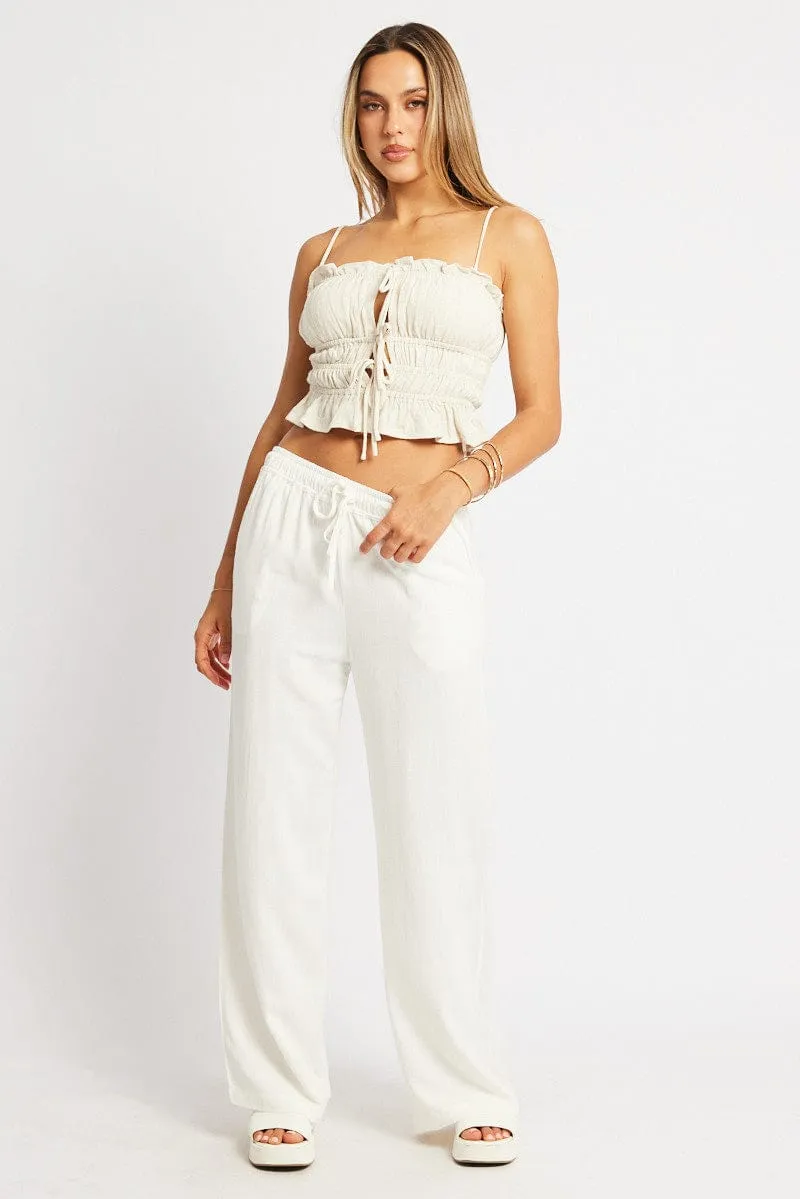 Beige Cami Top Sleeveless Tie Front Linen Blend sold by Ally Fashion product image thumbnail 2