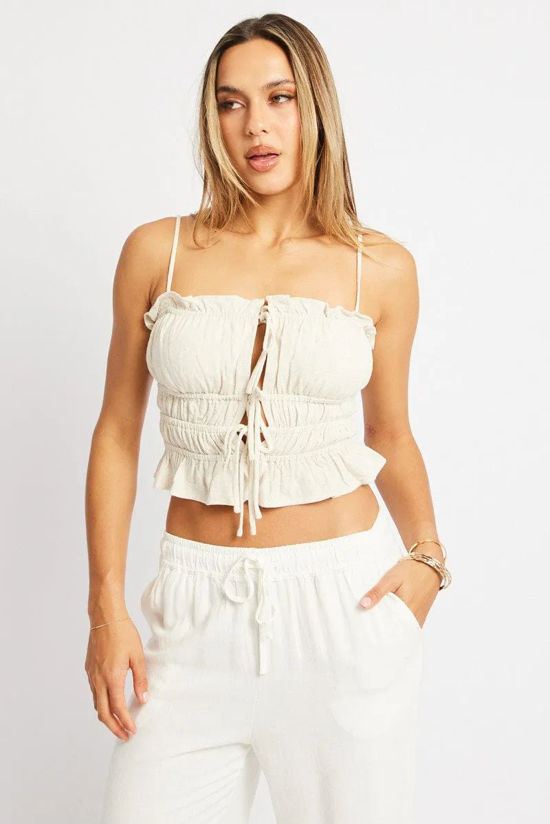 Beige Cami Top Sleeveless Tie Front Linen Blend sold by Ally Fashion product image thumbnail 3