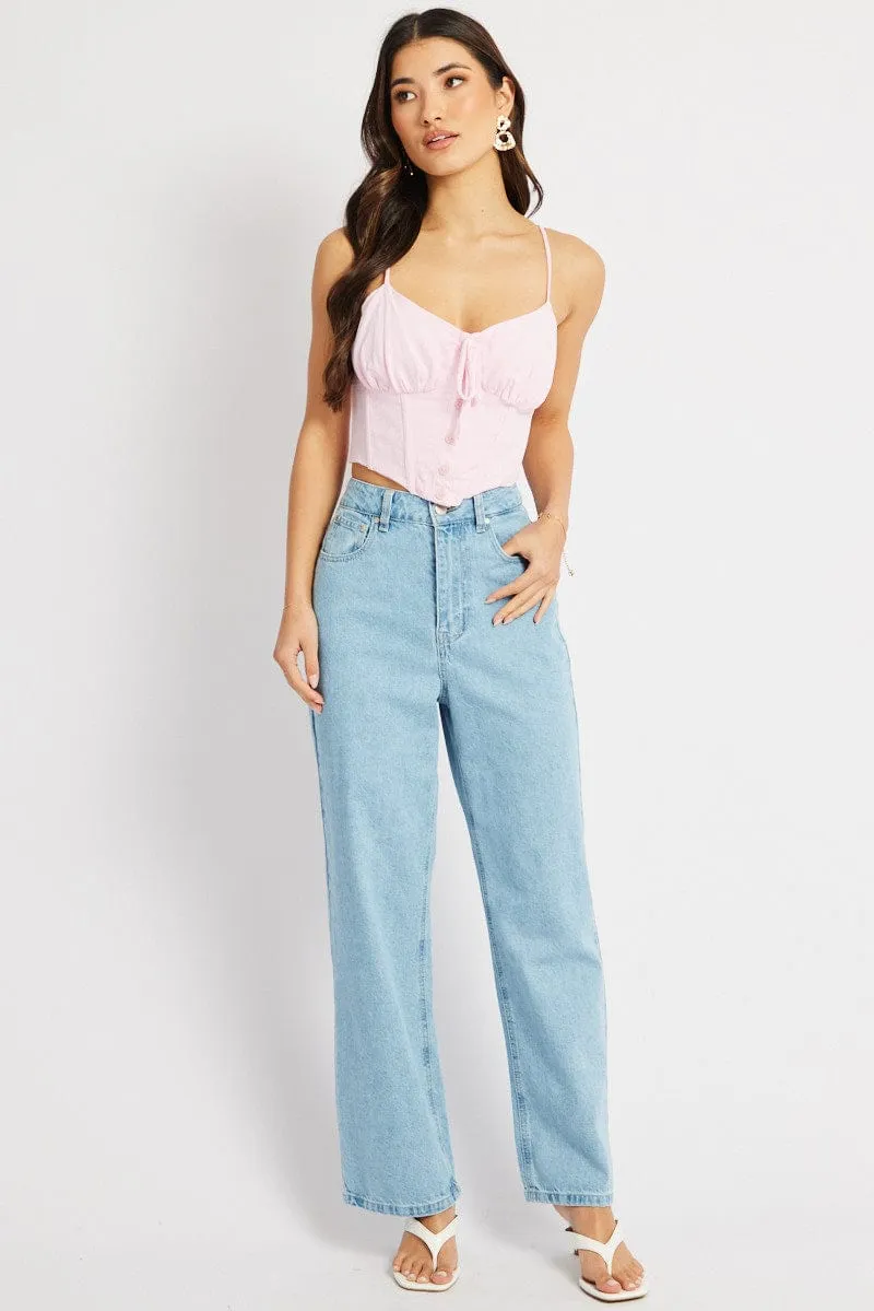 Pink Cami Top Sleeveless Corset Linen Blend sold by Ally Fashion product image thumbnail 2