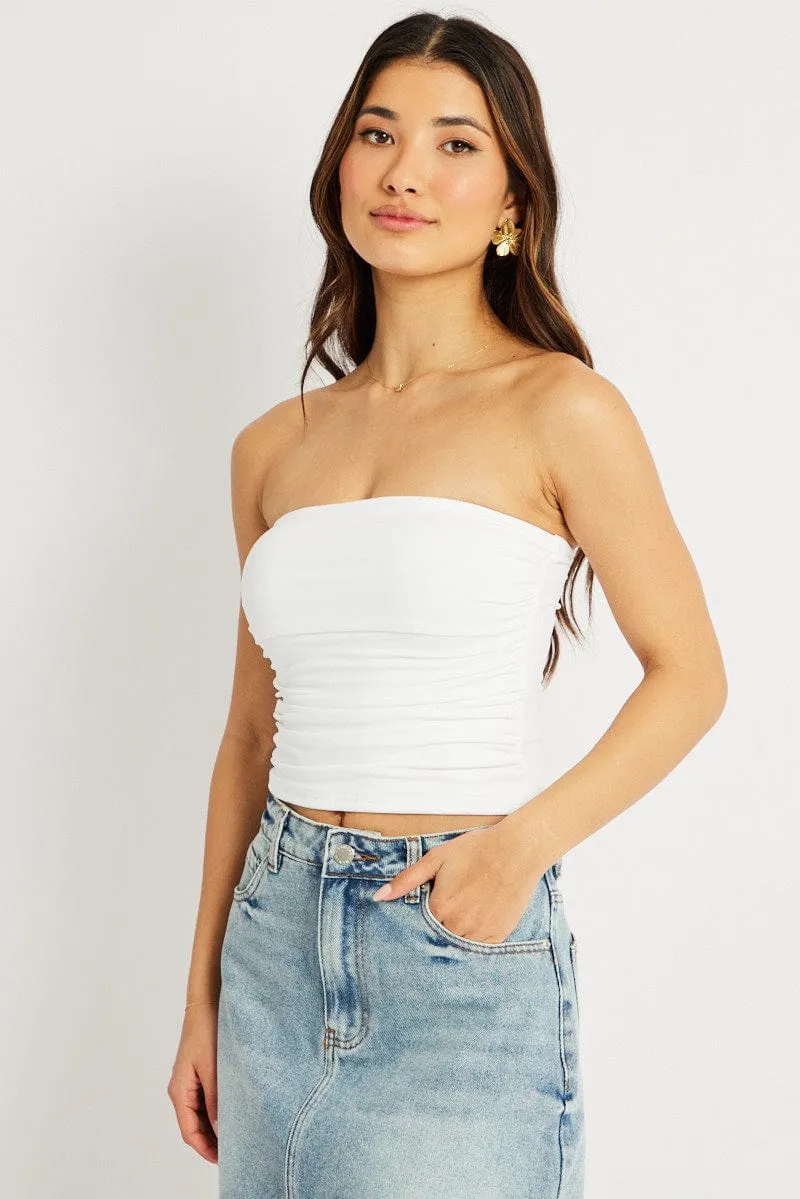 White Bandeau Top Side Rushed Supersoft sold by Ally Fashion product image thumbnail 5