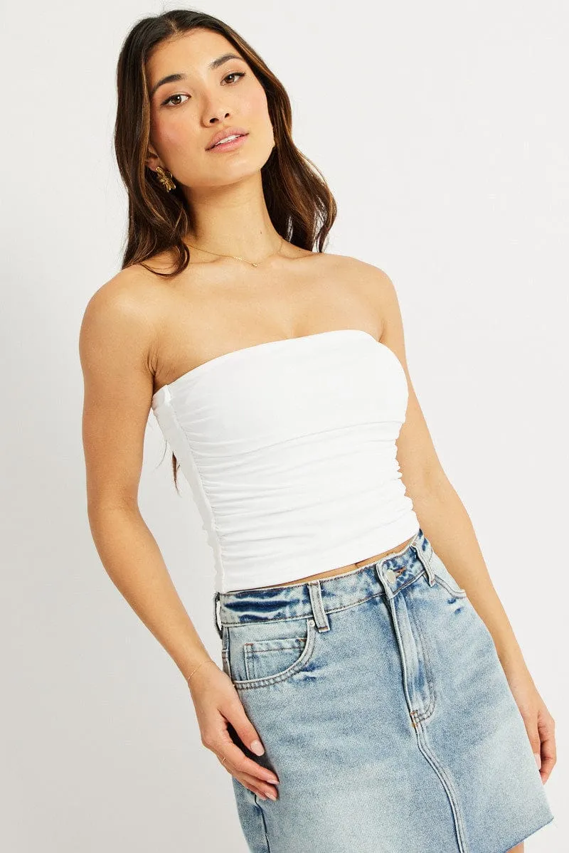 White Bandeau Top Side Rushed Supersoft sold by Ally Fashion product image thumbnail 3