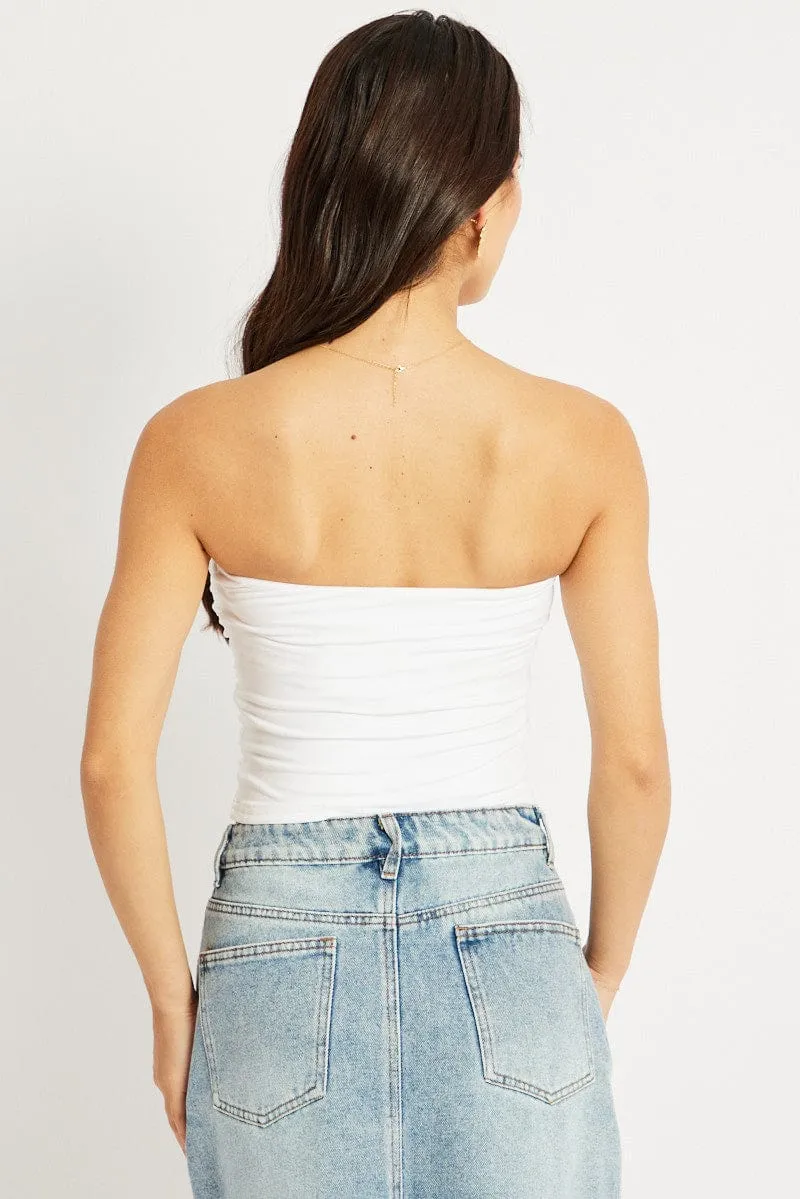 White Bandeau Top Side Rushed Supersoft sold by Ally Fashion product image thumbnail 4