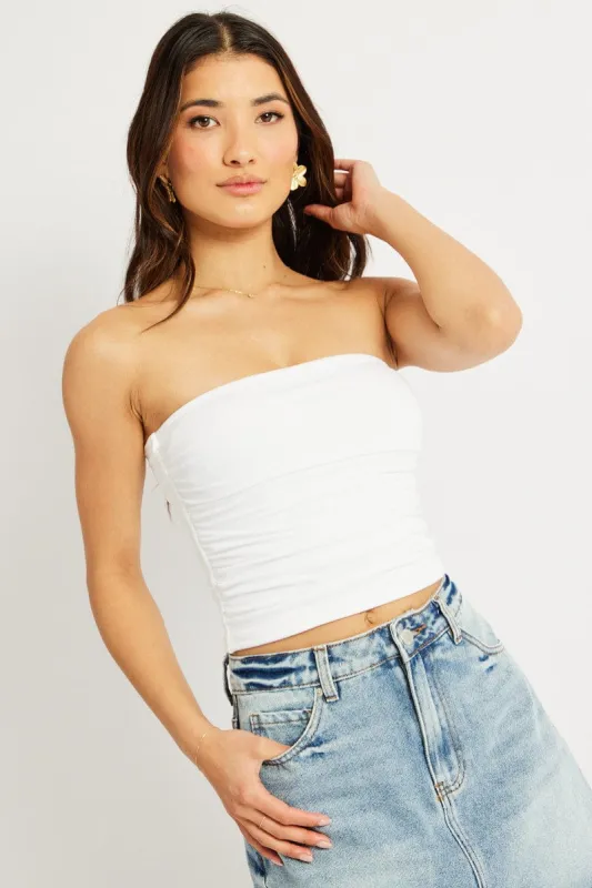 White Bandeau Top Side Rushed Supersoft sold by Ally Fashion