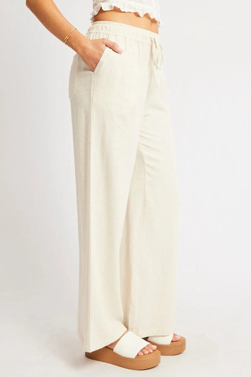Beige Wide Leg Pants Elasticated Waist sold by Ally Fashion product image thumbnail 4