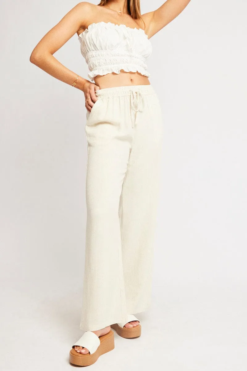 Beige Wide Leg Pants Elasticated Waist sold by Ally Fashion