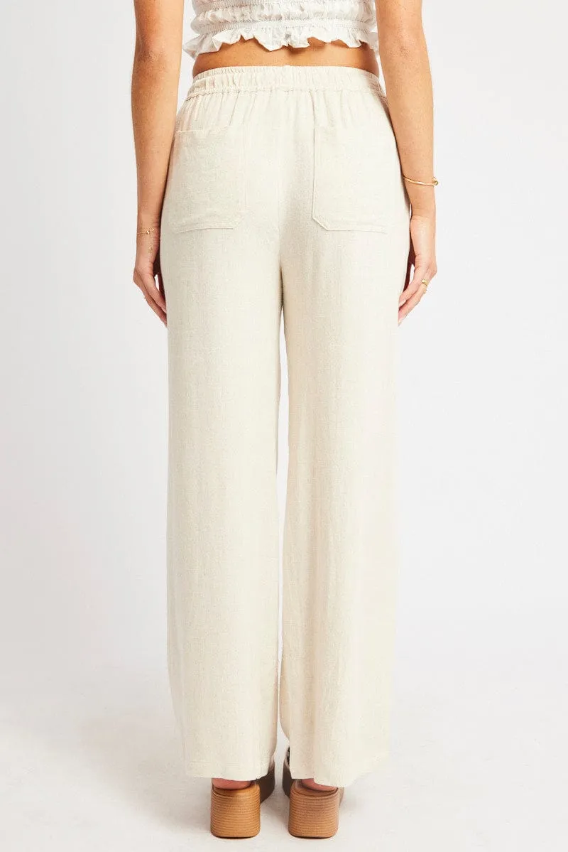 Beige Wide Leg Pants Elasticated Waist sold by Ally Fashion product image thumbnail 5
