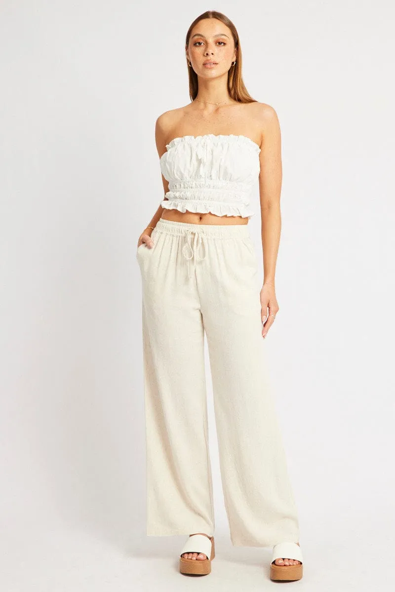 Beige Wide Leg Pants Elasticated Waist sold by Ally Fashion product image thumbnail 2