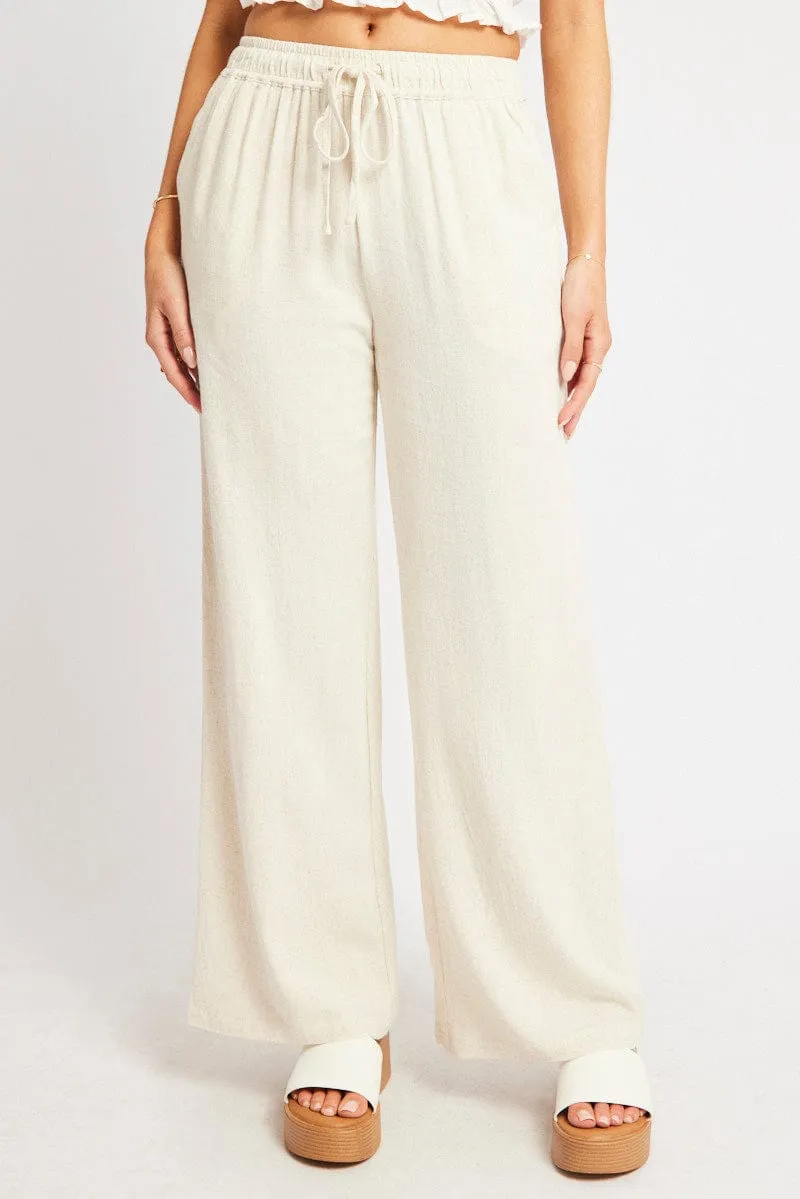 Beige Wide Leg Pants Elasticated Waist sold by Ally Fashion product image thumbnail 3