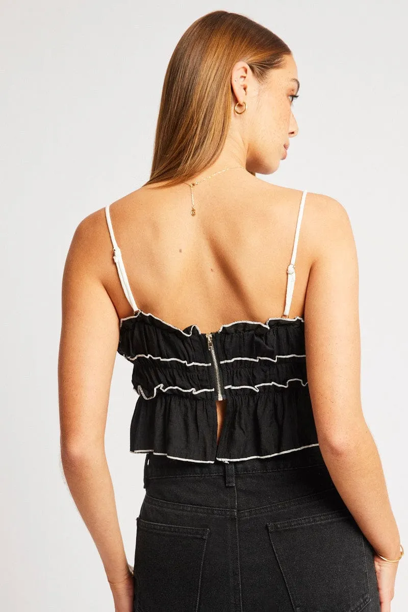 Black Tiered Cami Top Sleeveless Front Ribbon sold by Ally Fashion product image thumbnail 5