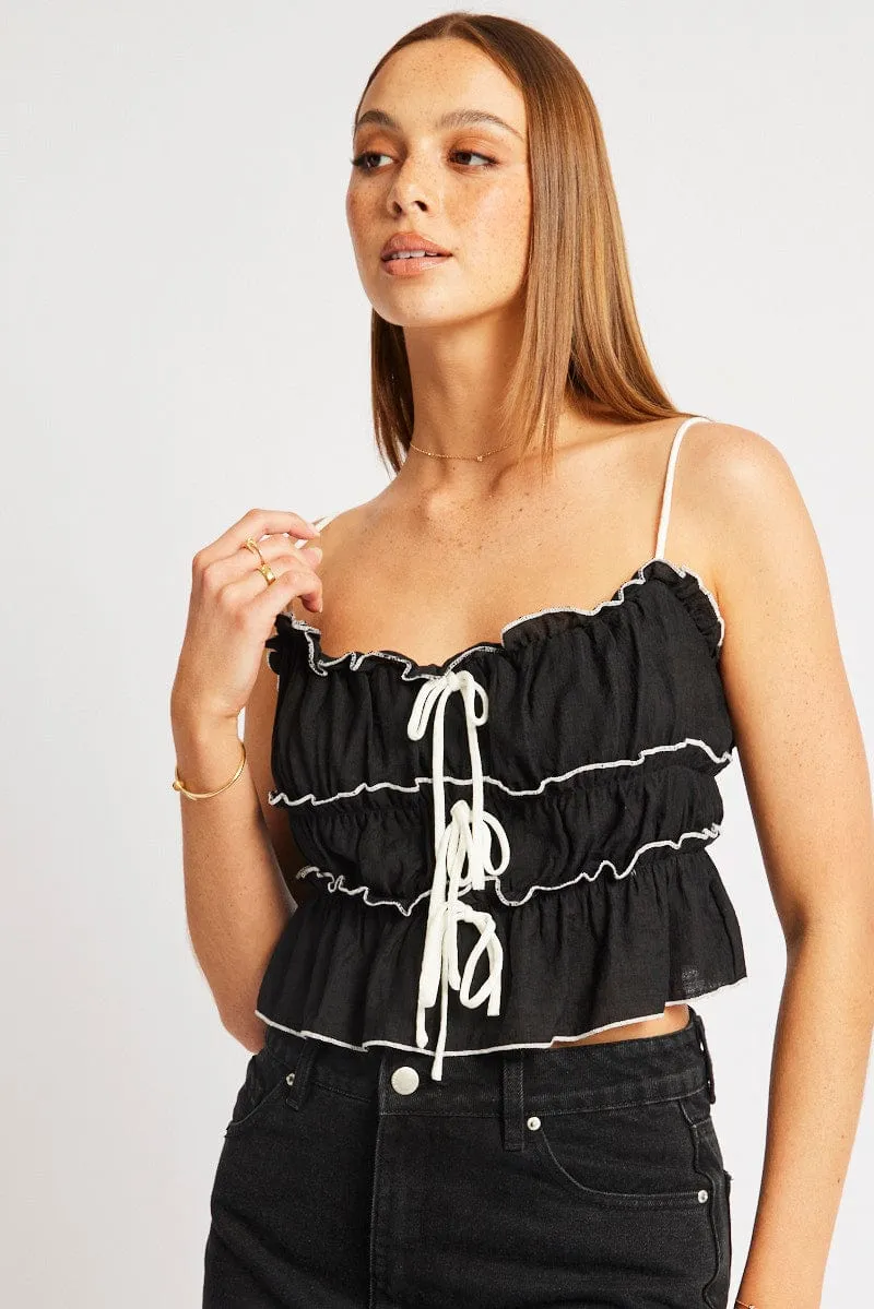 Black Tiered Cami Top Sleeveless Front Ribbon sold by Ally Fashion product image thumbnail 2