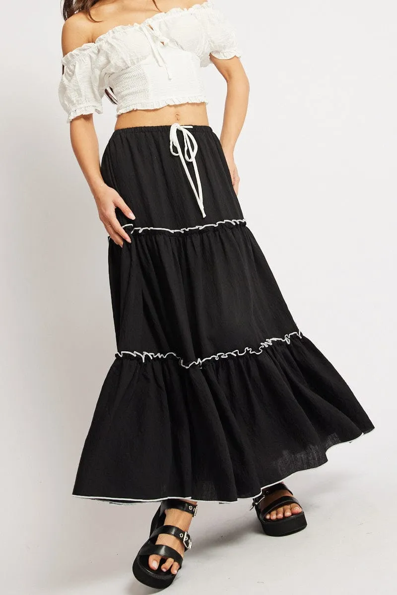 Black Tiered Maxi Skirt sold by Ally Fashion