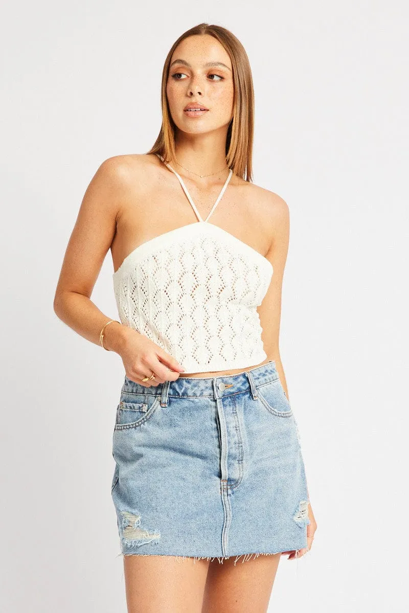 White Halter Neck Knit Top sold by Ally Fashion