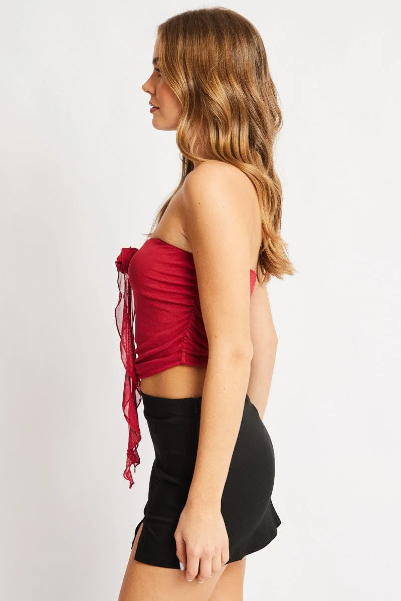 Red Bandeau Top Mesh Rosette sold by Ally Fashion product image thumbnail 4