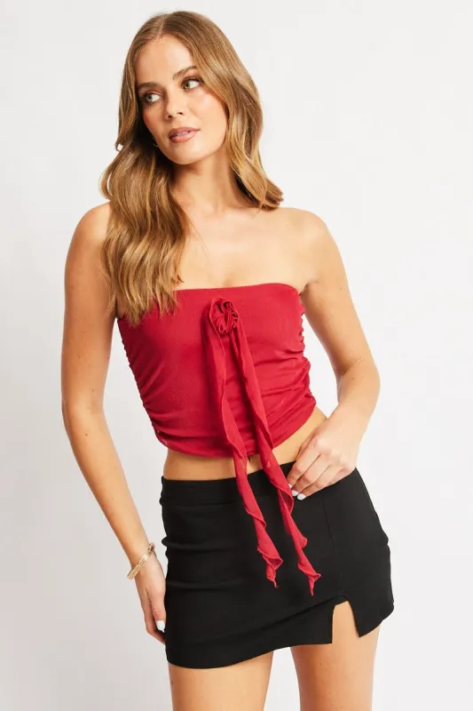Red Bandeau Top Mesh Rosette sold by Ally Fashion