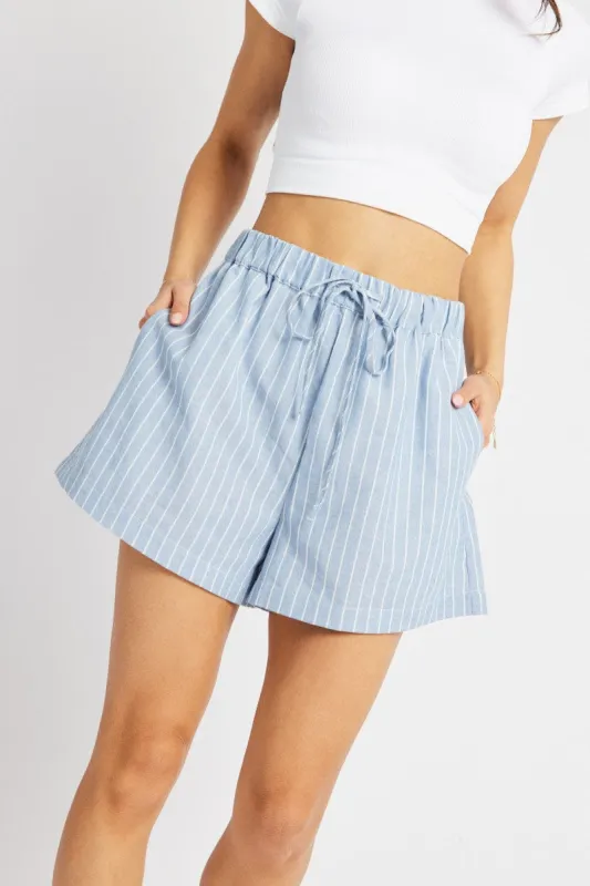 Blue Stripe Relaxed Shorts Mid Rise sold by Ally Fashion