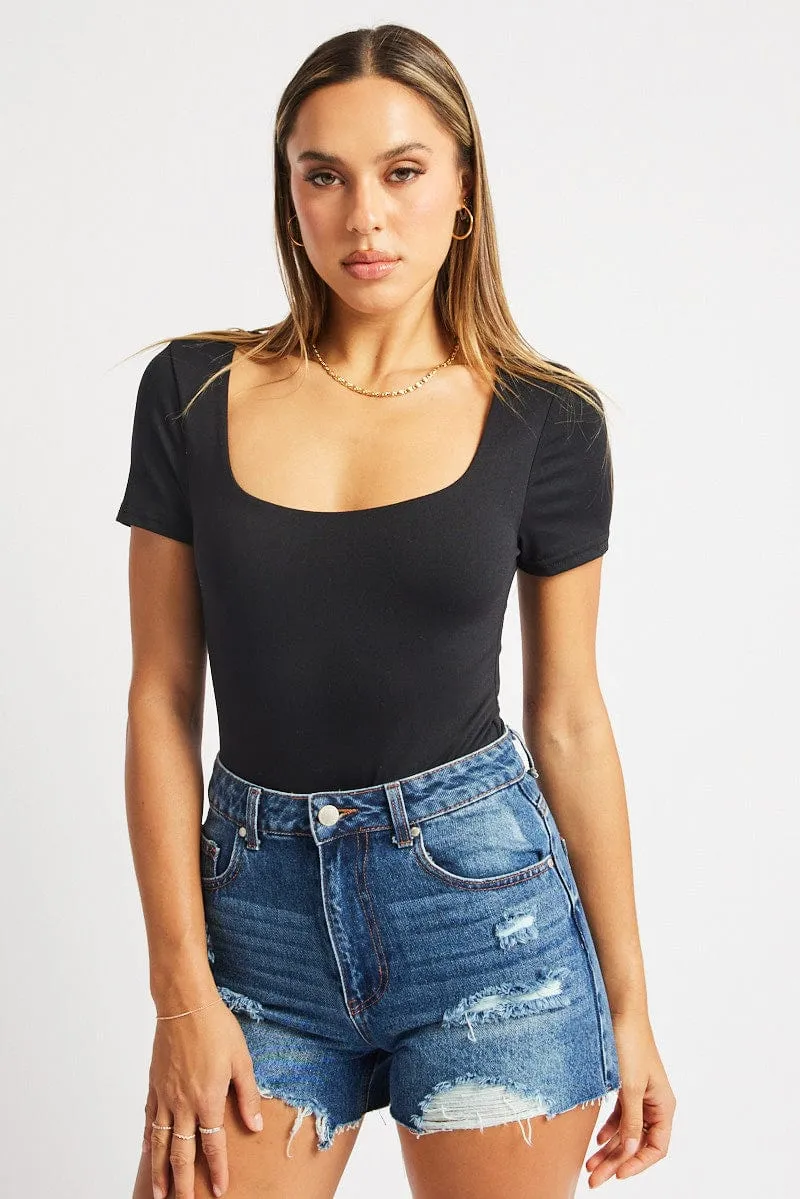 Black Bodysuit Short Sleeve Supersoft sold by Ally Fashion product image thumbnail 3