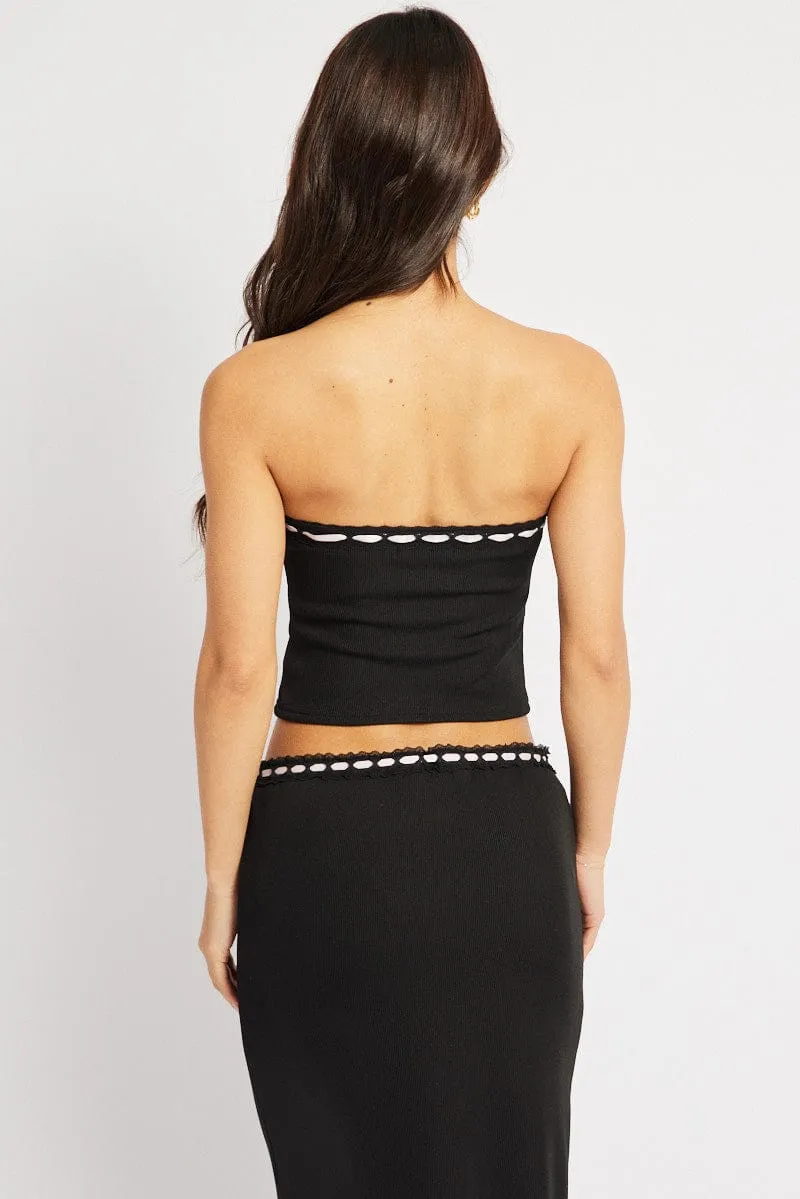 Black Tube Top Ribbon Trim sold by Ally Fashion product image thumbnail 5