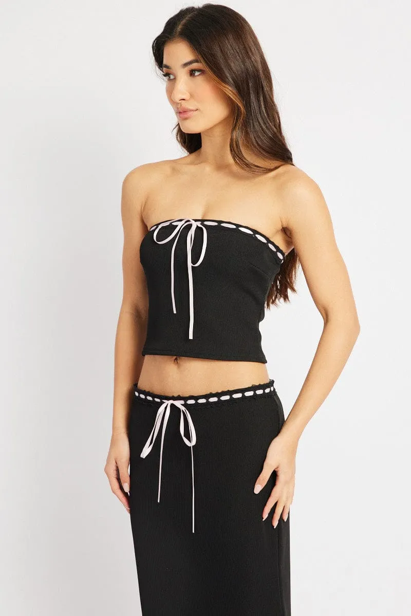 Black Tube Top Ribbon Trim sold by Ally Fashion product image thumbnail 4