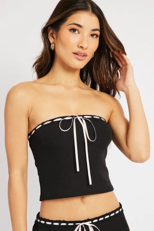 Black Tube Top Ribbon Trim sold by Ally Fashion
