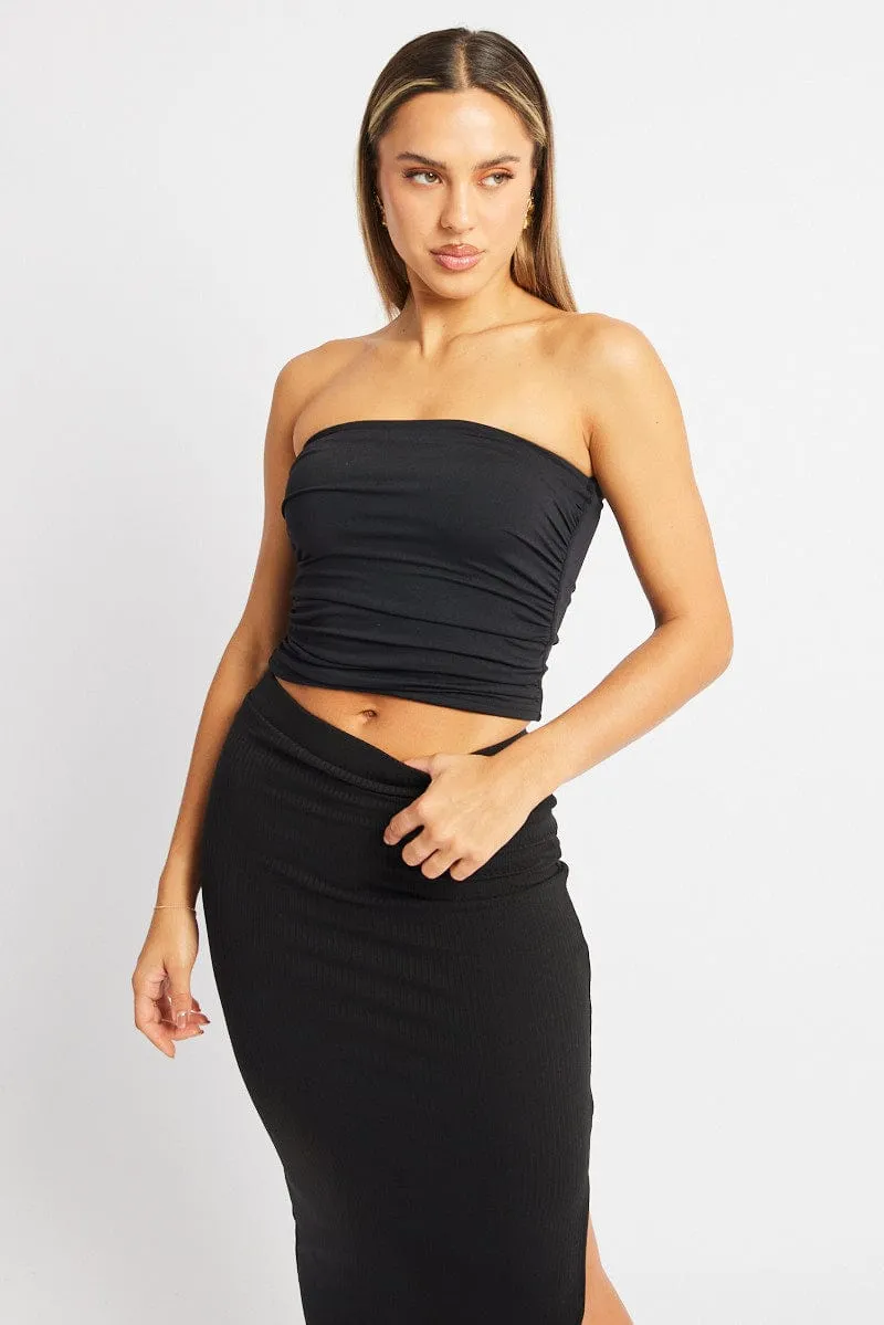 Black Bandeau Top Side Rushed Supersoft sold by Ally Fashion product image thumbnail 3