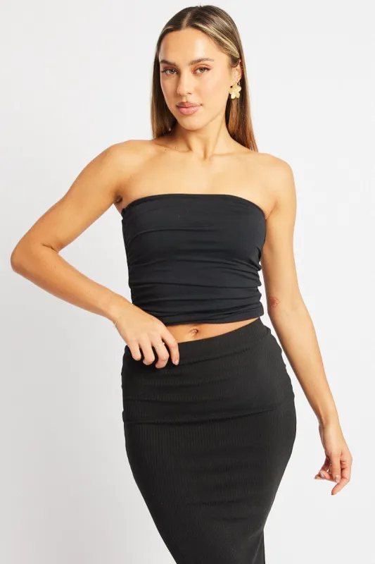 Black Bandeau Top Side Rushed Supersoft sold by Ally Fashion