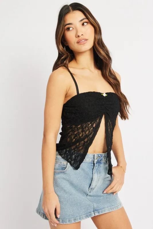 Black Lace Butterfly Top Singlet sold by Ally Fashion